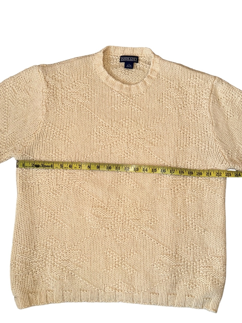 Vintage 80s Lands End Wool Fisherman Sweater Ivory Snowflake USA Large Chunky - Picture 10 of 15